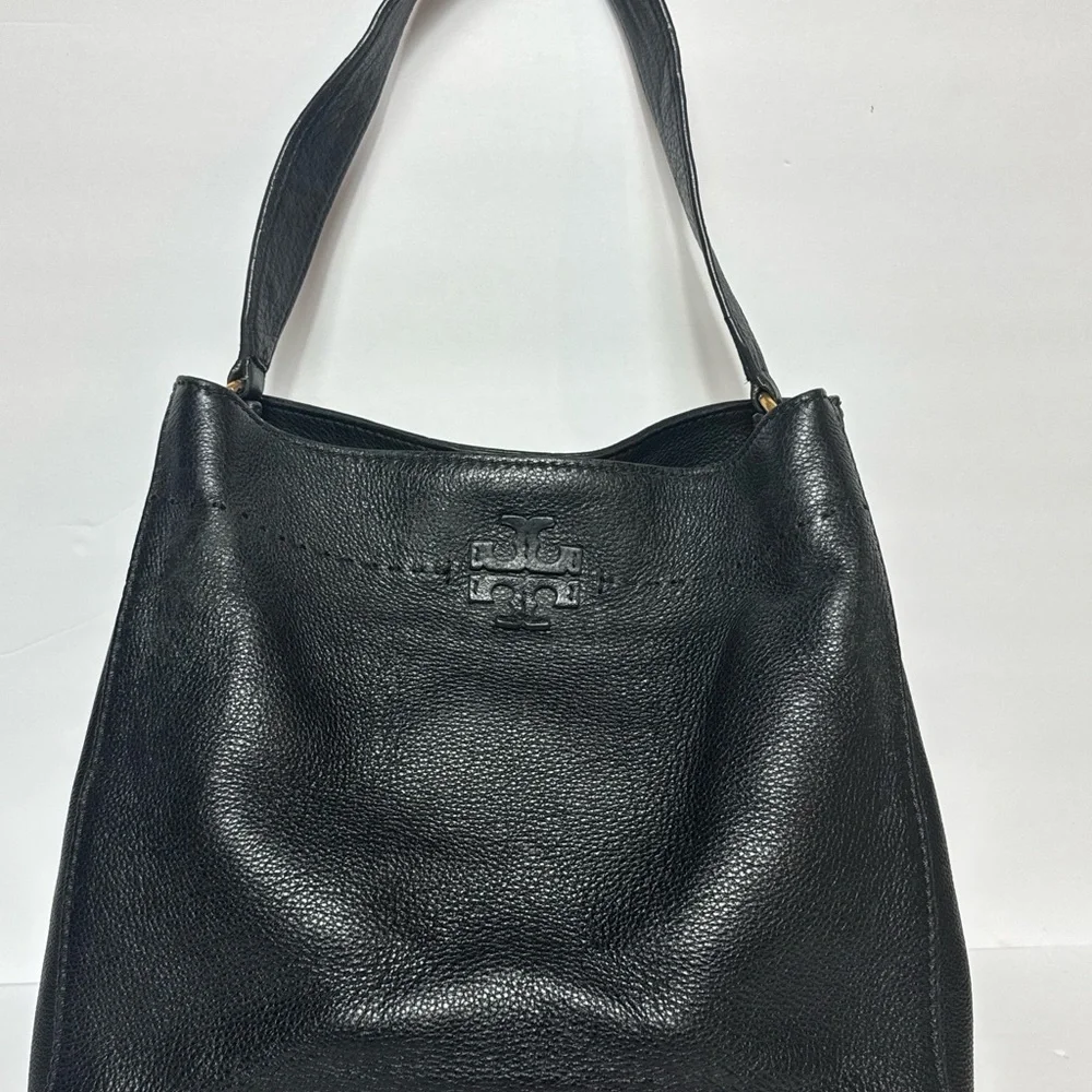 Tory Burch Elegant Black Leather Tote Bag